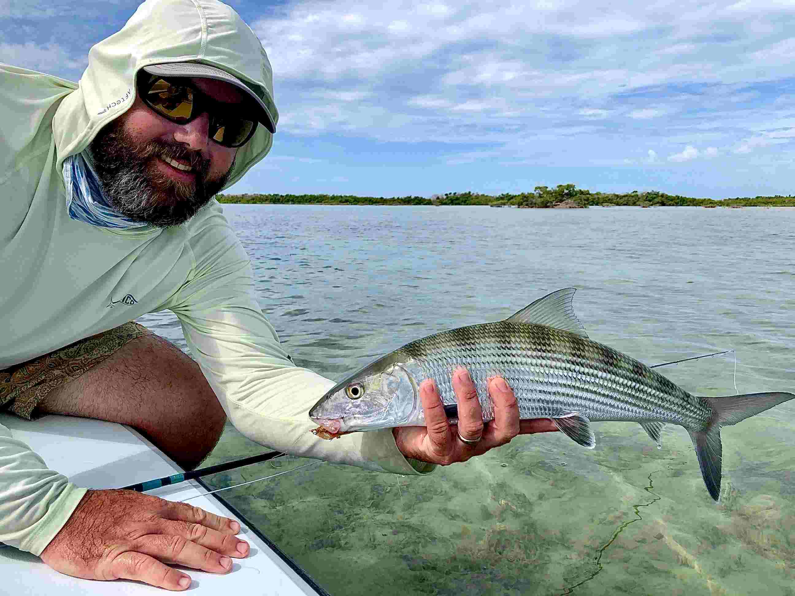 A fisherman bonefishing in the Florida Keys flats and backcountry