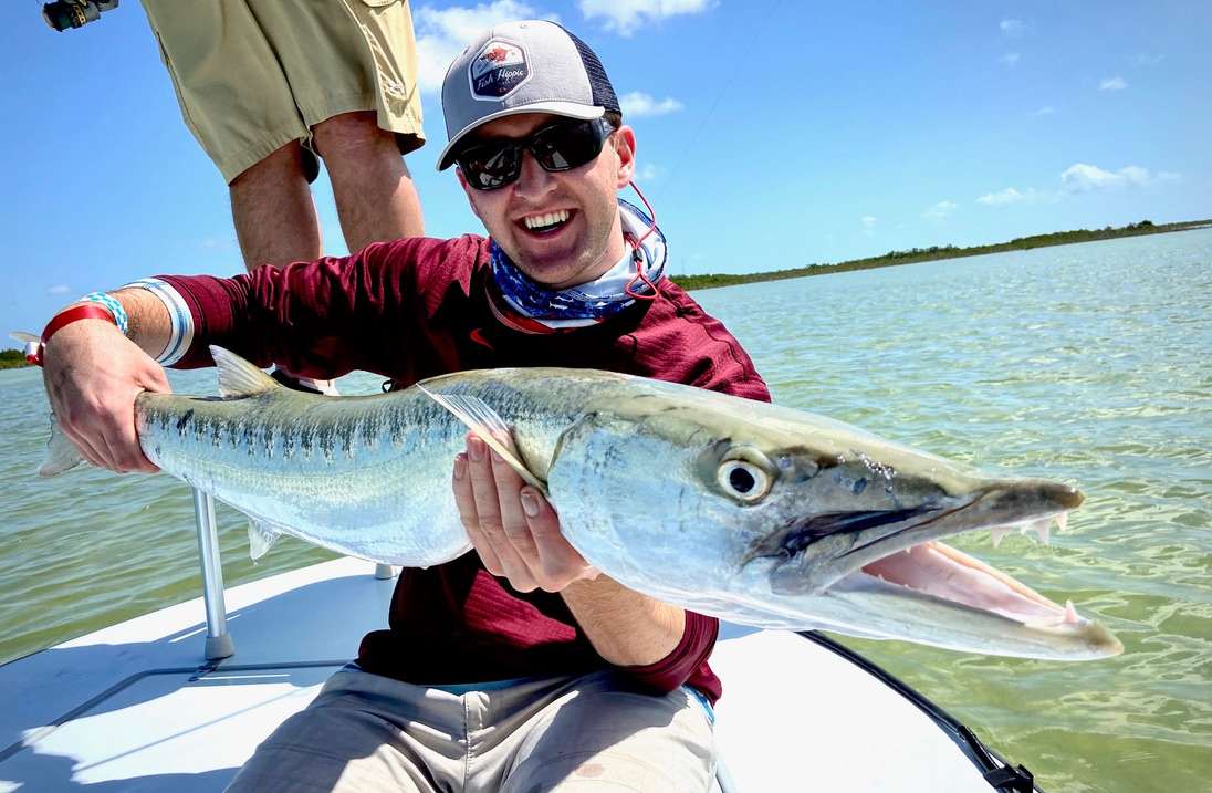 A big barracuda caught while on a Key West flats fishing charter